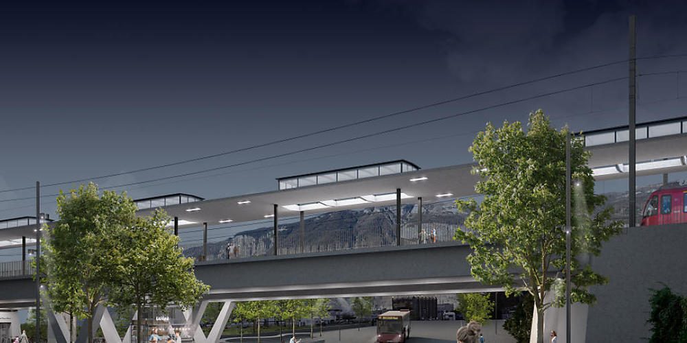 Der neue Bahnhof Chur West soll 60 Meter lang werden und über der Churer Raschärenstrasse liegen.