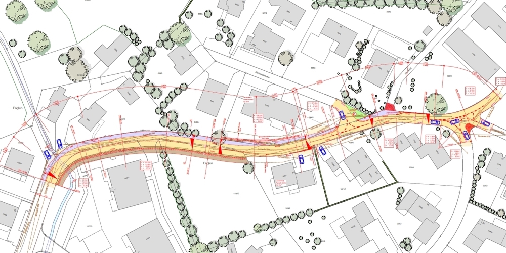 Ausschnitt aus dem Situationsplan des aufliegenden Strassenbauprojekts Rietwiesstrasse 3. Etappe.