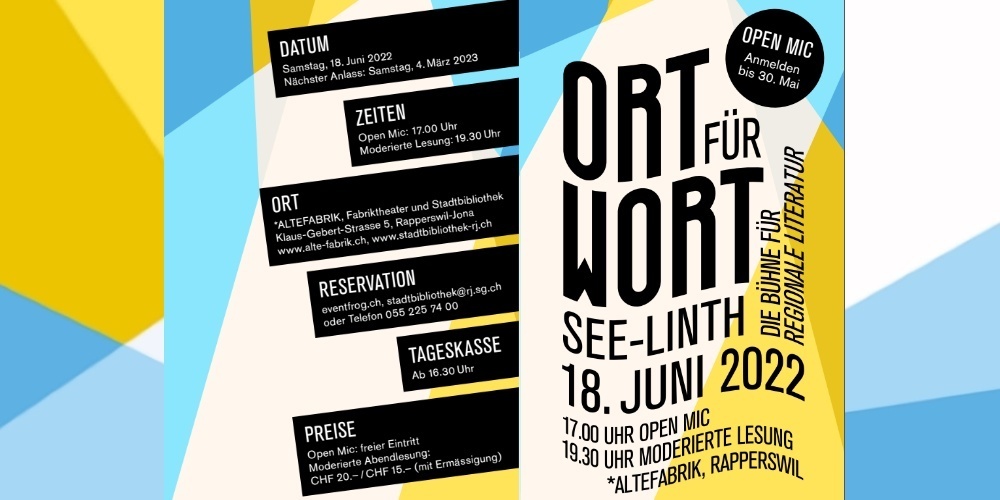 Die Stadtbibliothek Rapperswil-Jona und die Gebert Stiftung für Kultur bieten mit der Veranstaltungsreihe «Ort für Wort See-Linth» eine Bühne für die regionale Literatur und fördern das literarische Schreiben.