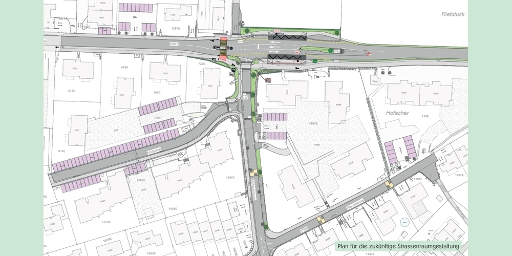 Plan zur Strassenraumgestaltung im Raum Hofacker-Mühlestrasse-Rainstrasse in Eschenbach.