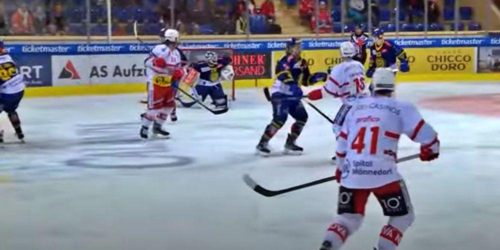 Nach dem Bullygewinn von Zack Mitchell trifft Roman Cervenka zum 1:4 für die SCRJ Lakers.