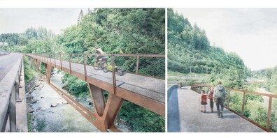 Fussgänger und Velofahrer sollen dereinst an der H8 zwischen dem Chaltenbodenrank und Biberbrugg auf dieser neuen Brücke geführt werden und auch die Landschaft geniessen.