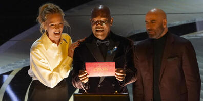 Uma Thurman (l-r), Samuel L. Jackson und John Travolta bei der jüngsten Oscar-Verleihung. Foto: Chris Pizzello/Invision/AP/dpa