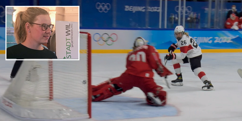 Dominique Rüegg trifft im Olympia-Viertelfinal für die Schweiz zum 2:1 gegen Russland. 