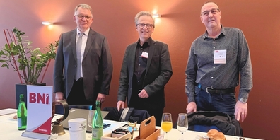 Das BNI-Führungsteam: (v.l.n.r.) Mitgliederkoordinator Albert Kuster (St. Galler Kantonalbank), Chapterdirektor Hansjürg Labèr (idz immobilien dienstleistungszentrum) und Schatzmeister Urs Leemann (Garage Mettlen AG).