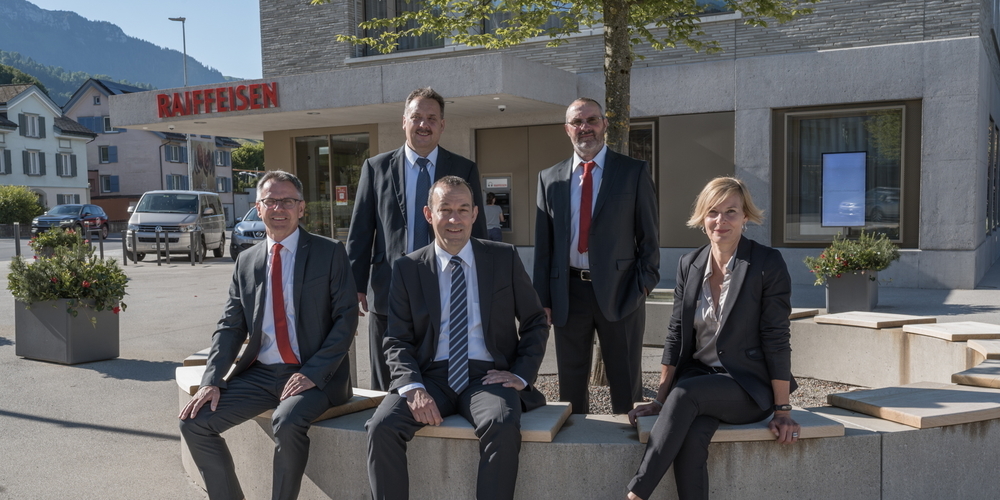 Verwaltungsrat der Raiffeisenbank Obertoggenburg: von links: Markus Hobi, Hansjörg Huser, Walter Sprenger, Christian Schmid, Isabelle Dubois Schneider.