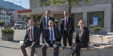 Verwaltungsrat der Raiffeisenbank Obertoggenburg: von links: Markus Hobi, Hansjörg Huser, Walter Sprenger, Christian Schmid, Isabelle Dubois Schneider.
