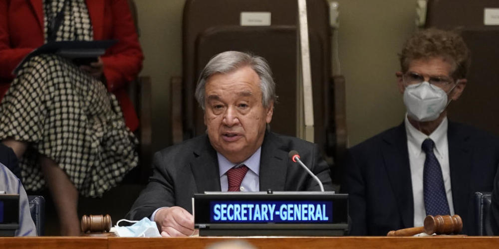 Antonio Guterres, Generalsekretär der Vereinten Nationen, spricht bei einem von den USA abgehaltenen Außenministertreffen bei den Vereinten Nationen. Foto: John Minchillo/AP/dpa