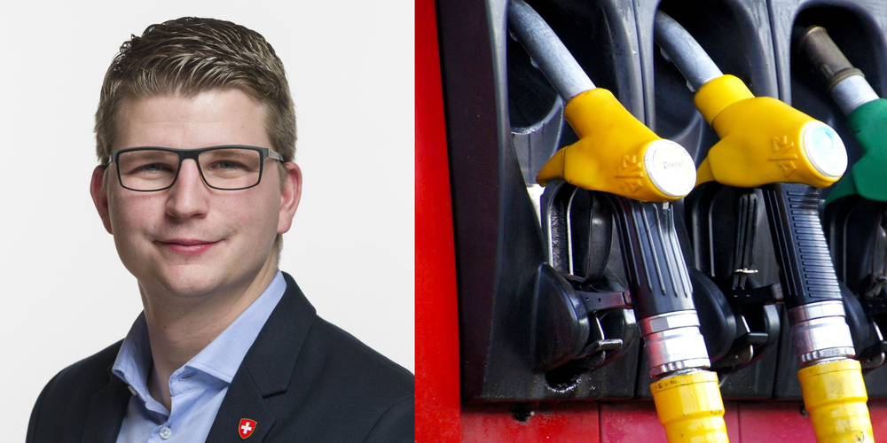 Nationalrat Mike Egger (SVP/SG) fordert eine sofortige Senkung der Treibstoffsteuern, um die Autofahrer von den hohen Benzinpreises zu entlasten.