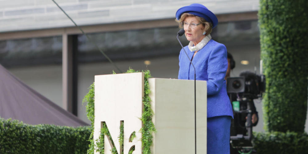 Königin Sonja von Norwegen spricht bei der Eröffnung des neuen Nationalmuseums. Am Hafen von Oslo ist Norwegens neues Nationalmuseum für Kunst, Architektur und Design eröffnet worden. Foto: Christoffer Andersen/NTB/dpa