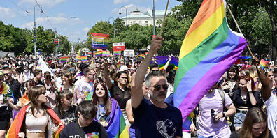 Menschen nehmen an der jährlichen Gay Pride Rainbow Parade teil. Foto: Hans Punz/APA/dpa