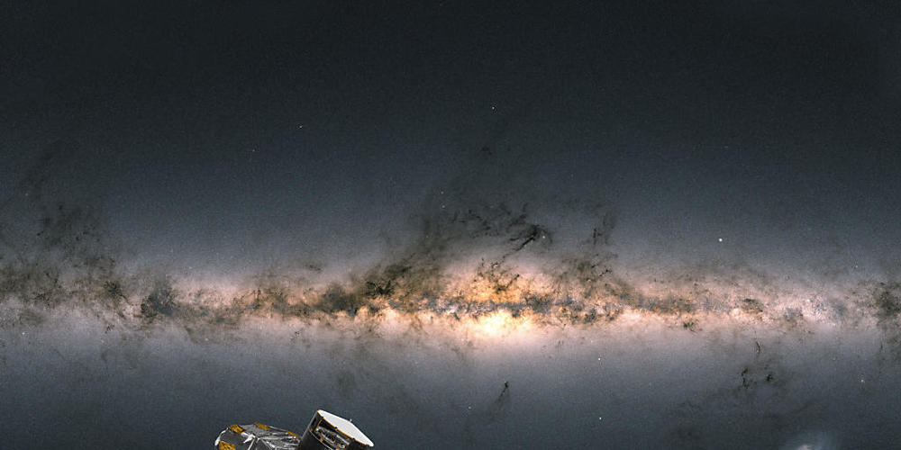 Eine künstlerische Darstellung der Sonde "Gaia", die die Milchstrasse durchmustert.