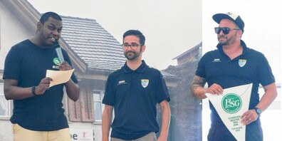FCSG-Botschafter und Statistik-Guru Tomi Wunder (links) überbrachte dem FC Henau die Gratulationswünsche des FC St.Gallen.