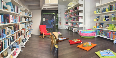 So sieht es in den Bibliotheksbereichen für Erwachsene (l.) und für Kinder aus.