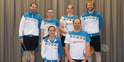 Das Team 1 der Rheintaler Badmintonvereinigung: Peter Loher, Claudia Castellazzi, Manuela Büchler, Tanja Omlin, Mischa Thurnherr und Michael Hutter (vlnr.)