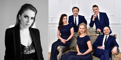 Dirigentin Margaryta Grynyvetska und Chorsolisten des Kyiv National Academic Operetta Theatre.