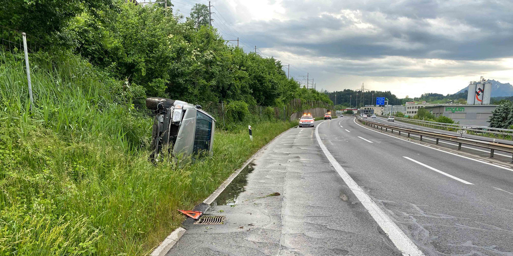 Das Auto kam von der Fahrbahn ab und prallte gegen den Wildzaun.