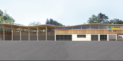 Visualisierung des neuen Betriebsgebäudes von ZürichHolz in Illnau.