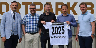 Peder Koch (Berit-CEO), Maurice Weber (Verwaltungsratspräsident FC Wil), Dr. Hanspeter Betschart (Chefarzt SportClinic), Benjamin Fust (CEO FC Wil) und Dr. Christoph Knoth (Orthopädie Rosenberg)