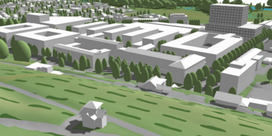Das Wild Heerbrugg Areal in Balgach soll in den kommenden Jahren weiterentwickelt werden. Dadurch entstehen neue Arbeitsplätze und der zur Verfügung stehende Raum soll optimal genutzt werden. Die Visualisierung zeigt, wie das Areal nach Abschluss des Entwicklungsprozesses aussehen könnte. 