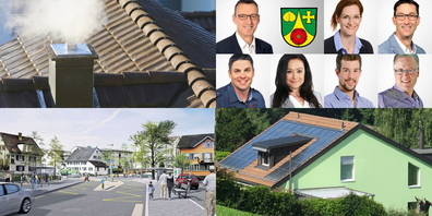 Der Gemeinderat Eschenbach (r.o.) behandelte Feuerungskontrollen (l.o.), Tiefbauarbeiten bei der Dorfkerngestaltung (l.u.) und die Energieförderbeiträge.