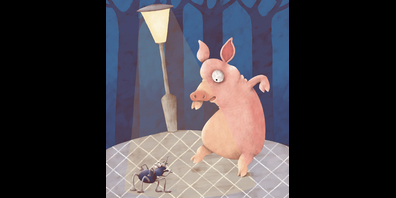 Bei ihrem Abendspaziergang hat die Spinne Schwein.