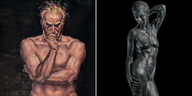 Ausstellung «Mensch»: eine von Karl Bickel angefertige Zeichnung (l.) und eine von Daniela Ferdani geschaffene Skulptur.