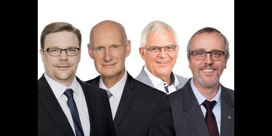 Diese vier Aussenseiter-Kandidaten kämpfen um Einzug in den Zürcher Stadtrat: Stephan Iten und Roland Scheck (beide SVP) sowie Josef Widler (Die Mitte) und Roger Föhn (EVP).