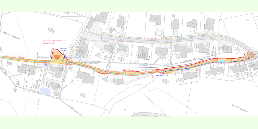 Ausschnitt des Situationsplans zum Ausbauprojekt Berglistrasse in Ernetschwil. Betroffen ist ein Abschnitt von rund 360 m Länge.