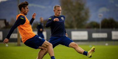 Boris Prokopic (links), hier im Training des SCR Altach, spielte zuerst bei Rapid Wien, bevor es ihn 2013 westwärts zum SCR Altach und zum FC Vaduz verschlug.