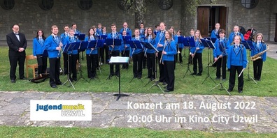 Jugendmusik Uzwil gibt am Donnerstag, 18. August 2022, um 20:00 Uhr ein Live-Konzert im Kino City (Zentrum Uzwil) - Patronat "Gas gibt Kultur" der Technischen Betriebe Uzwil.