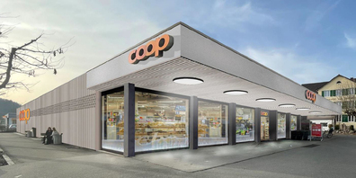 Innen wie aussen in neuem Gewand: Diese Visualisierung zeigt, wie der Coop Thayngen nach der Modernisierung in etwa aussehen wird. 