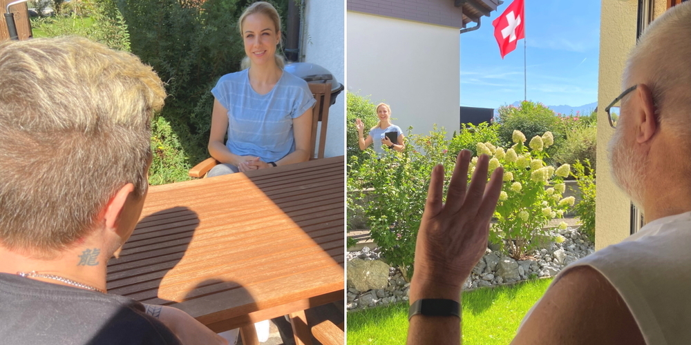 Psychiatriefachfrau Delia Schwarzmann zu Besuch bei einer Klientin (l.) und einem Klienten im Linthgebiet.