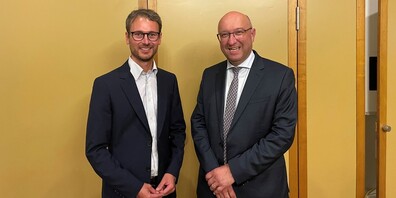 Der Vorarlberger Mobilitätslandesrat Daniel Zadra (li.) und Regierungsrat Beat Tinner