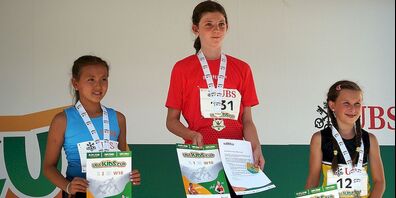 Ayumi Tsawa (links) erreichte am Kantonalfinal beim UBS Kids Cup in Tübach den zweiten Platz. 