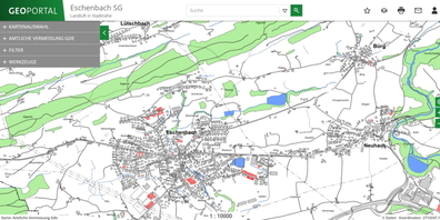 Ausschnitt aus einer der über 280 auf Geoportal verfügbaren Karten zur Gemeinde Eschenbach.