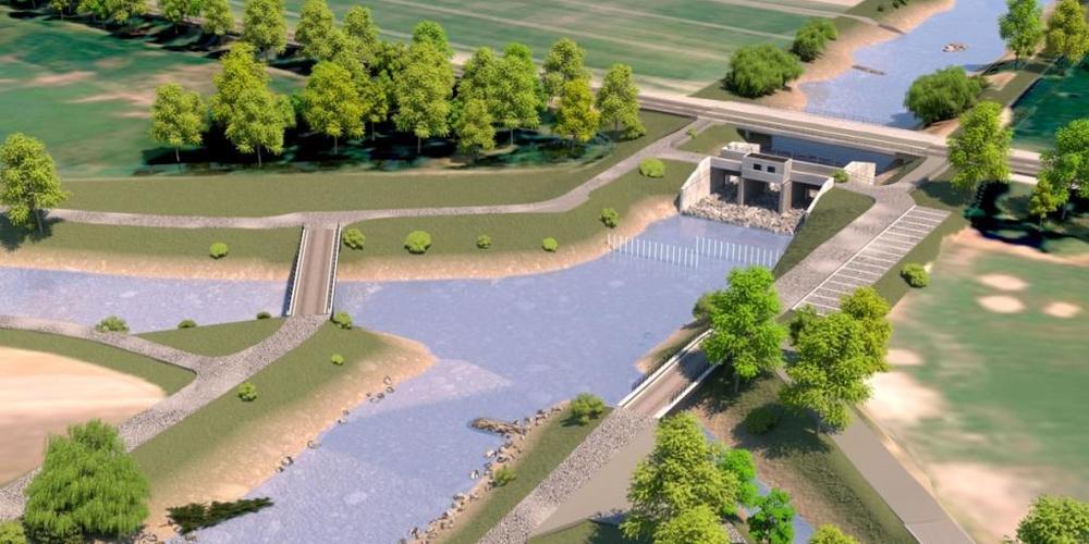 Die Visualisierung zeigt, wie das Drosselbauwerk bei den drei Brücken in Balgach aussehen könnte.