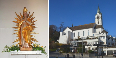 Die Kirche Maria Himmelfahrt in Jona (r.) ist einem Glaubensgeheimnis gewidmet.