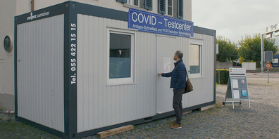 Covid-Testcenter am Fischmarkt in Rapperswil-Jona, betrieben von der "Bahnhof-Apotheke"