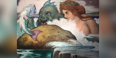 Bildausschnitt von Fritz Boscovits’ Variation des Eingangsgemäldes über dem Seebad,  1925.