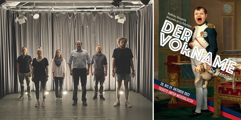 Das Theater Weissglut (l.) bringt vom 20. bis. 29. Oktober 2022 «Der Vorname» auf die Joner Kellerbühne Grünfels.