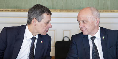 Sie sollen ihren Parteien Schub für die eidgenössischen Wahlen geben: Die Bundesräte Ignazio Cassis (FDP) und Ueli Maurer (SVP). (Archivaufnahme)