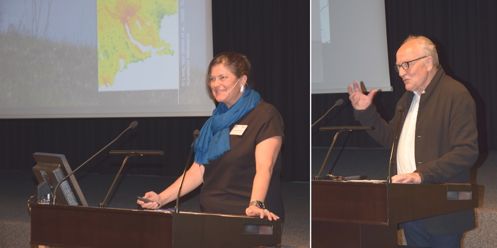 Zu Beginn referierten Ladina Koeppel (l.), OST-Professur für Landschaftsentwicklung, und Peter Röllin, Kultur- und Kunstwissenschaftler aus Rapperswil.