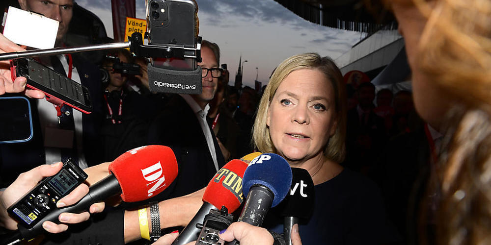dpatopbilder - Magdalena Andersson, Ministerpräsidentin von Schweden, am Wahltag. Foto: Jonas Ekströmer/TT News Agency/AP/dpa