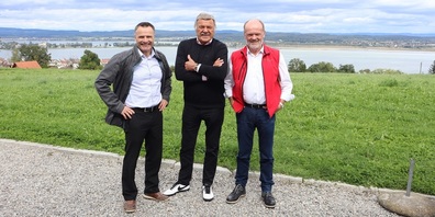 Die Festredner am Jubiläumsanlass mit Urs Schneider, Hausi Leutenegger und Urs Schaer.