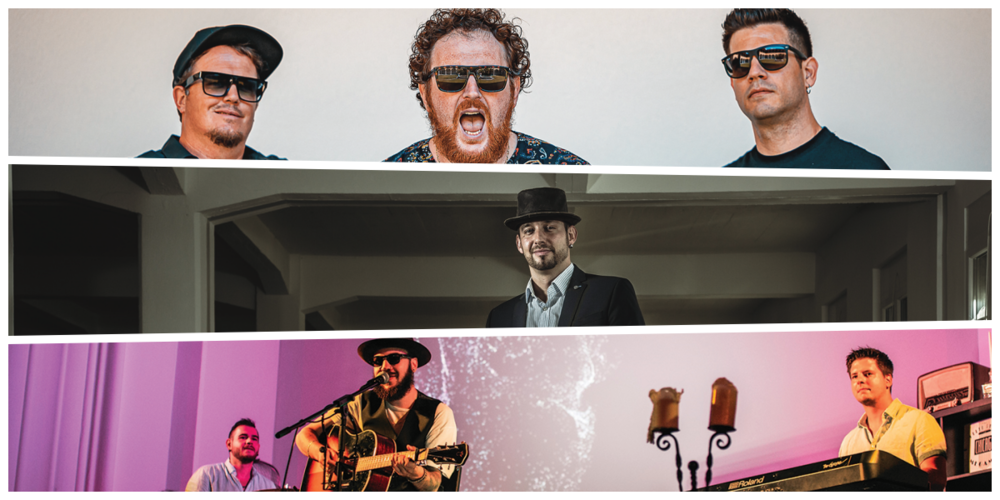 Bringen den Blues ins Custorhaus: (von oben nachh unten) Dan Mudd feat. bearbeat, Pascal Geiser & Band und Mike Sterki.