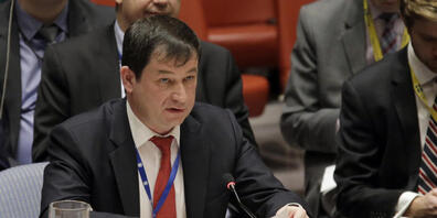 ARCHIV - Stellvertretender Botschafter Russlands bei den Vereinten Nationen Dmitri Poljanski fordert eine Sitzung des UN-Sicherheitsrates wegen der Gas-Lecks von Nord-Stream 1 und 2. Foto: Seth Wenig/AP/dpa