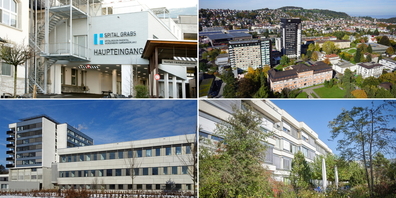 Wegen ausserordentlicher Wertberichtigungen in Grabs (l.o.) und Uznach (l.u.) resultiert für die St.Galler Spitalverbunde ein Verlust von 99,1 Millionen Franken.