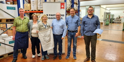v.l.n.r. Norbert Schönenberger, Marianne Brändle, Esther Friedli (Nationalrätin SVP), Hans Hauser (Inhaber/Geschäftsführer rigotex ag), Peter Moos, Christian Vogel.
