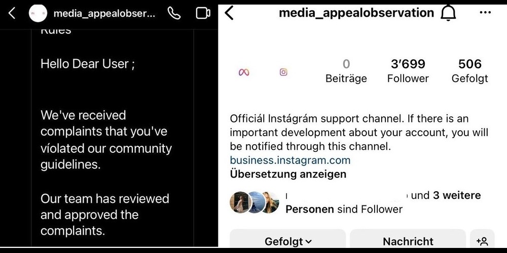 Mit den gestohlenen Followern von marchhoefe24 verfolgen die Phishing-Betrüger weiter ihre kriminellen Machenschaften.